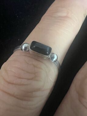 925 STERLING SILVER BLACK ONYX DAINTY SIGNED STACKER RING